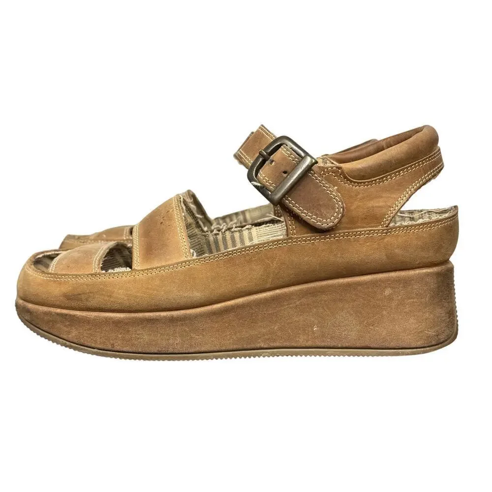 Mosquitos Y2K Chunky Platform Brown Leather Fisherman Sandals Size 8